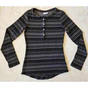 Columbia Womens Fair Isle Print Long Sleeve Henley Top Black Size S Small